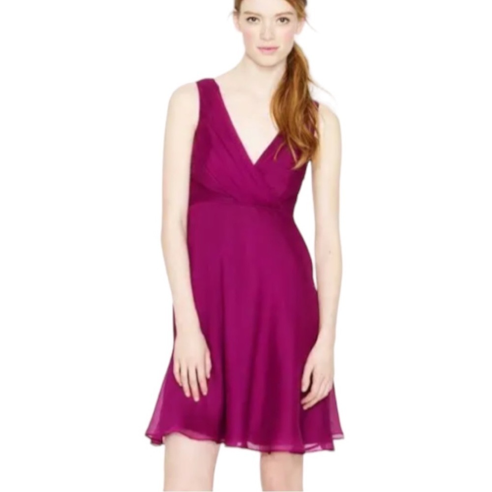 J. Crew Sophia 100% Silk Chiffon Pink Purple Wrap Bodice Lined Dress Size 10
